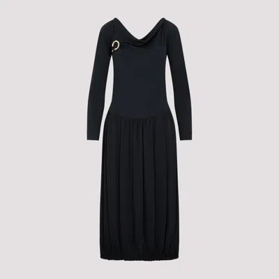 Lanvin Ls Drape Midi Dress In Black