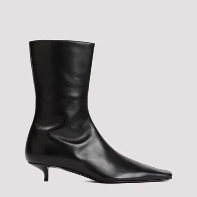 The Row Shrimpton Leather Zip Ankle Boots In Black