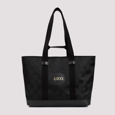 Gucci Black Nylon Tote Bag In Burgundy