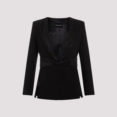 Giorgio Armani Black Printed Silk Embroidered Jacket