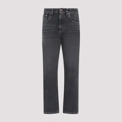 Brunello Cucinelli Black Stone Cotton Jeans In Grey