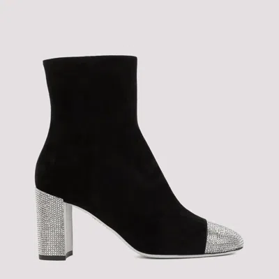 René Caovilla 80 Crystal-embellished Suede Boots In Black