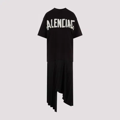 Balenciaga Pleated Printed Cotton-jersey And Crepe Midi Dress In Black