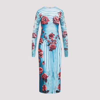 Jean Paul Gaultier Flower-print Slim-fit Stretch-woven Maxi Dress In Blue