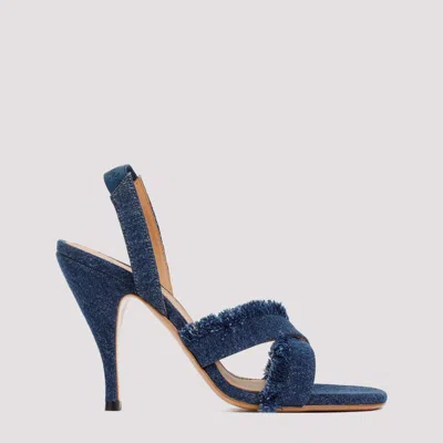 Off-white Blue Cotton Curvy Heel Denim Sandal