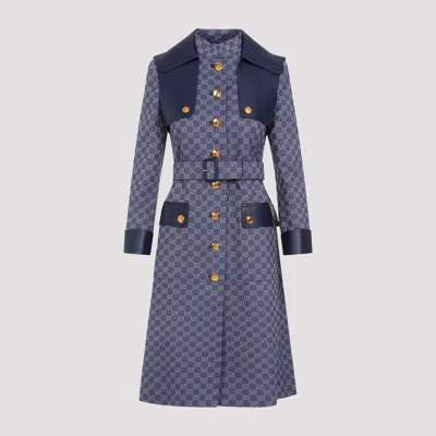 Gucci Blue Cotton Gg Coat