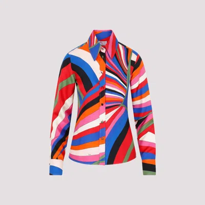 Pucci Printed Silk Long Sleeve Shirt In Multicolour