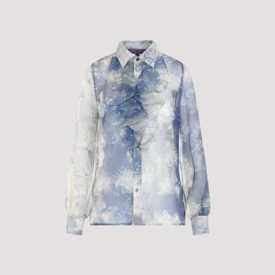 Ralph Lauren Dylon Wildflower-print Silk Gazaar Button-front Shirt In Blue