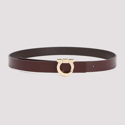 Ferragamo Brown And Burgundy Reversible Onda Leather Belt In Red