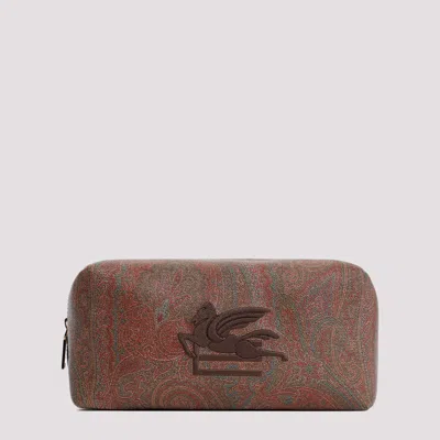 Etro Logo Embroidered Paisley Printed Pouch In Brown