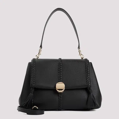 Chloé Camel Bull Leather Penelope Bag In Black
