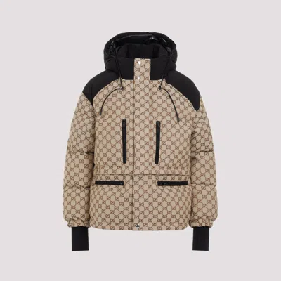 Gucci Camel Ebony Padded Gg Cotton Bomber In Nude & Neutrals