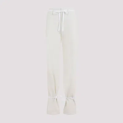 Lemaire Chalk White Cotton Straight Pants With Strings In Nude & Neutrals
