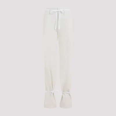 Lemaire Chalk White Cotton Straight Pants With Strings In Beige
