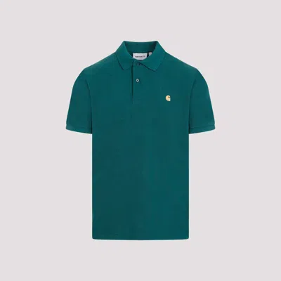 Carhartt Chervil Gold Chase Pique Cotton Polo In Green