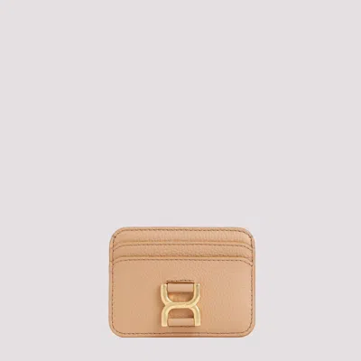 Chloé Marcie Leather Card Holder In Nude & Neutrals