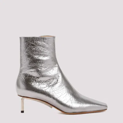 Off-white Dark Grey Silver Allen Metal Leather Ankle Boots