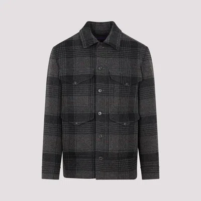 Ralph Lauren Purple Label Plaid-check Flannel Shirt Jacket In Grey