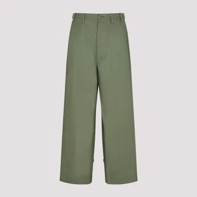 Kenzo Dark Khaki Oversized Straight Cotton Pants In Green