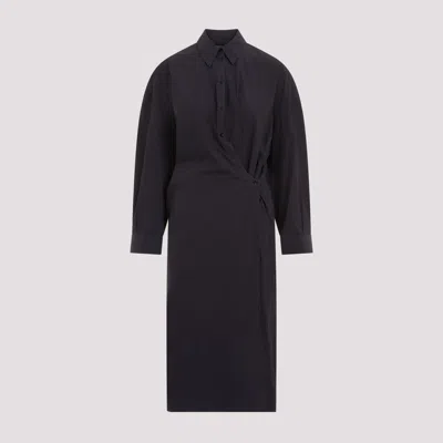 Lemaire Dark Navy Straight Collar Twisted Cotton Midi Dress In Blue