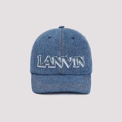 Lanvin Frayed Detail Denim Baseball Cap In Blue