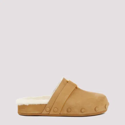 Chloé Desert Brown Leather Clog Mules In Nude & Neutrals