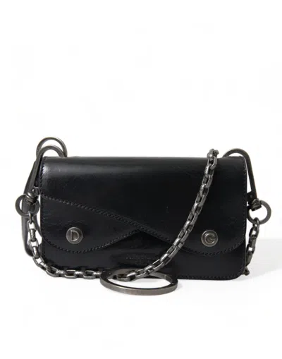Dolce & Gabbana Sleek Black Leather Shoulder Bag In Metallic