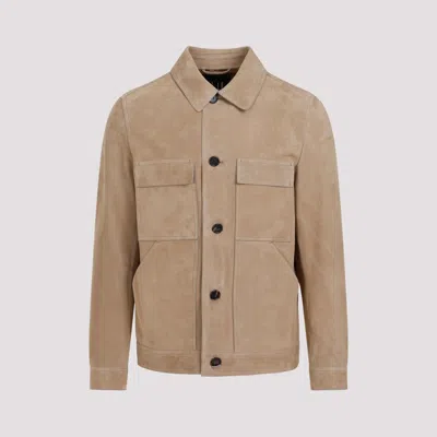Dunhill Lambskin Suede Shirt Jacket In Brown