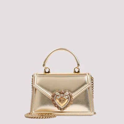 Dolce & Gabbana Golden Devotion Lamb Leather Handbag In Metallic
