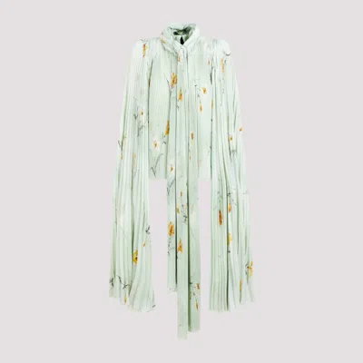Balenciaga Floral Printed Pleated Blouse Top In Green