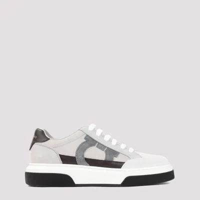 Ferragamo Grey Cloud Suede Leather Cassina Sneakers In White