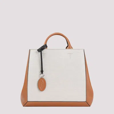 Tod's Grey Mastic Canvas Totes Bag In Nude & Neutrals