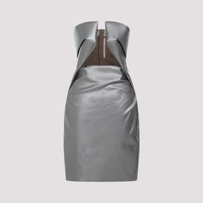 Rick Owens Gun Metal Prong Denim Cotton Mini Dress In Metallic