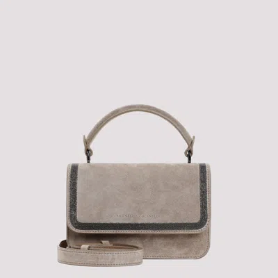 Brunello Cucinelli Ice Suede Leather Handbag In Grey