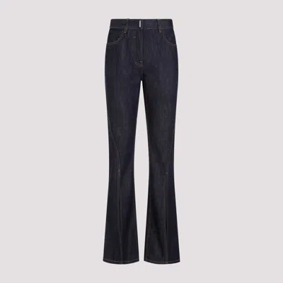 Givenchy Indigo Blue Cotton Front Split Boot Cut Trousers In Black