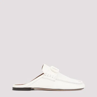 Valentino Garavani Ivory V Logo Signature Leather Mules In White