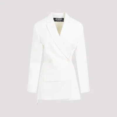 Jacquemus Womens White La Veste Tibau Single-breasted Woven Blazer