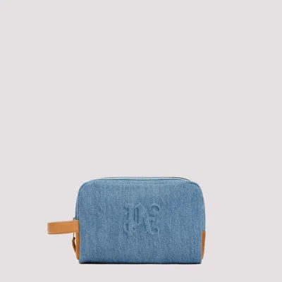 Palm Angels Light Blue Cotton Denim Monogram Pouch