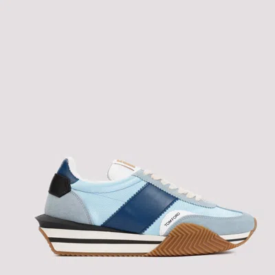 Tom Ford James Rubber-trimmed Leather, Suede And Nylon Trainers In Blue