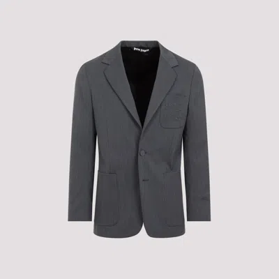 Palm Angels Light Grey Monogram Pocket Polyester Blazer