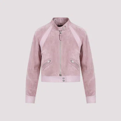 Tom Ford Liliac Leather Cropped Calf Leather Jacket In Pink & Purple