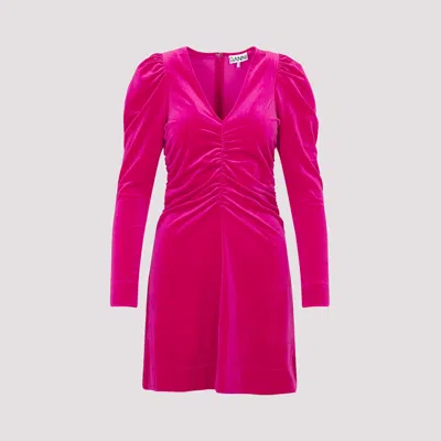 Ganni Love Potion Velvet Recycled Polyester Mini Dress In Pink & Purple