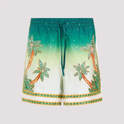 Casablanca Joyaux Dafrique Silk Shorts In Patterned Green