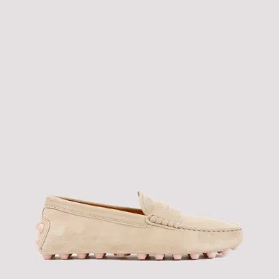 Tod's Natural Beige Suede Leather Loafers In Nude & Neutrals