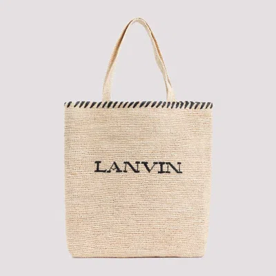 Lanvin Logo-embroidered Raffia Tote Bag In Nude & Neutrals