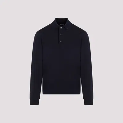 Zegna Navy Blue Wool High Performance Polo