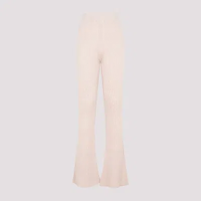 Peserico Nude Fleece Wool Flare Knit Rib Pant In Nude & Neutrals