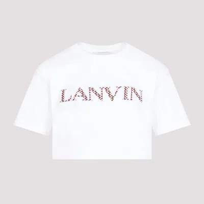 Lanvin Optic White Cotton Curb Embroidered Cropped T-shirt