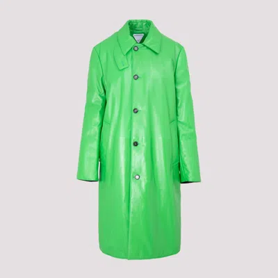Bottega Veneta Belted Coat In Padded Lamb Leather In Green