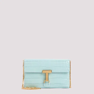 Tom Ford Croco-embossed Leather Mini Bag In Blue